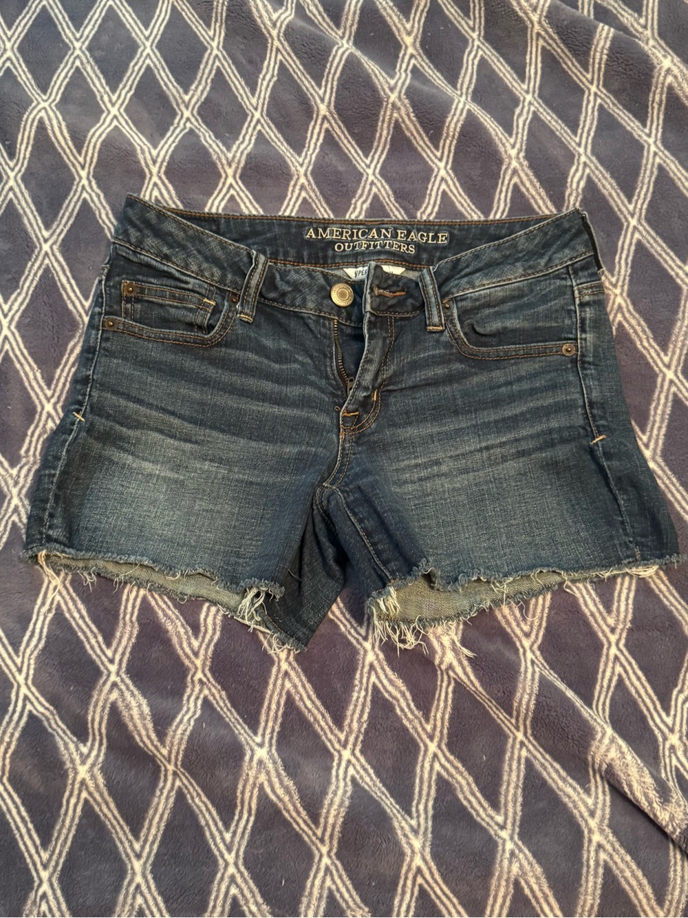 American Eagle Outfitters Dark Blue Denim Frayed Hem Shorts